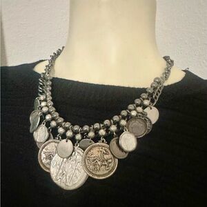 Silver-Tone Coin Charm Statement Necklace by EXPRESS